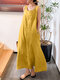 Solid Sleeveless Pocket Vintage Dress For Women - Yellow