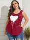 Plus Size Round Neck Heart Print Sleeveless Tank Top - Red