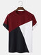 قميص رجالي بتصميم ثلاثي الألوان وخياطة محبوك بياقة دائرية وأكمام قصيرة - أحمر