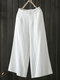 Wide Leg Solid Color Loose Elastic Waist Casual Pants - Off White