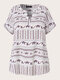 Calico Print Striped Short Sleeve Ethnic Plus Size Blouse - White