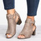 Chunky Heel Peep Toe Sandals - Grey