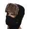 Mens Unisex Peach Skin Velvet Winter Hats Outdoor Skiing Windproof With Masks Russian Caps - Black