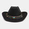 Men And Women Western Cowboy Ethnic Wind Straw Hat Outdoor Beach Hat - Black
