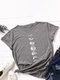 Moon Print Short Sleeve O-neck Loose Casual T-Shirt For Women - Dark Gray