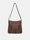 Women Vintage Faux Leather Multi-Compartments Waterproof Solid Color Crossbody Bag Shoulder Bag - Coffee