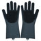 Silicone Dishwashing Gloves Kitchen Bathroom with Cleaning Brush Housekeeping Scrubbing Gloves - Black