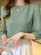 Check Pattern Crew Neck 3/4 Sleeve Casual Blouse - Green