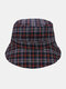 Women & Men Plaid Pattern Retro Style Windproof Soft All-match Travel Bucket Hat - Navy