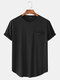 Men Cotton Plain Chest Pocket Home Casual Loose Short Sleeve T-Shirt 11 Colors - Black
