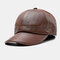 Men Faux Leather Ear Protected Keep Warm Casual Solid Baseball Hat - Brown