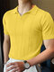 قميص رجالي مخطط ضيق بأكمام قصيرة طية صدر السترة - الأصفر