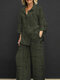 महिला प्रिंट लंबी आस्तीन जेब अंचल दो टुकड़े सूट - हरा