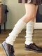 Femmes coton tricoté couleur unie rayé couvre-jambes Pile bas Tube chaussettes - blanc