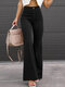 Solide Cord-Bootcut-Hose mit Taschen und hoher Taille - Schwarz