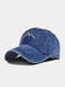 Unisex Washed Distressed Cotton Mountain Pattern Embroidery Fashion Sunscreen Baseball Cap - Navy