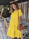 Dot Print Short Sleeve Crew Neck Loose Dress For Women - Yellow