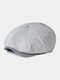 Men Cotton Dacron Lattice Pattern Thin Casual Octagonal Hat Berets - Light Grey
