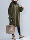 Solid Color Long Sleeve Hooded Casual Coat For Women - Green