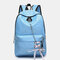 Women Solid Chain Large Capacity Ribbon Backpack - Blue