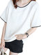 Solid color loose round neck short-sleeved T-shirt - White