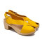 Plus Size Women Retro Open Toe Buckle Strap Clogs Chunky Heel Shoes - Yellow