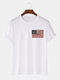 Mens American Flags Pattern Short Sleeve 100% Cotton Basic T-shirts - White