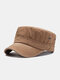 Men Washed Distressed Cotton Solid Pleated Stitching Breathable Casual Military Hat Flat Cap - Khaki