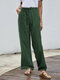 Solid Color Elastic Waist Drawstring Casual Pants - Dark Green
