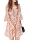 Floral Slim Slimming Hollow V-neck Lotus Sleeves Dress - Pink