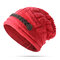 Knit Crochet Buttons Strap Cap Decorative Braids Baggy Beanie Hat - Watermelon Red