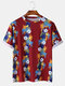 Mens Tropical Plant & Fruit Printed Pineapple Shirt Sleeve Floral T-Shirt - Red
