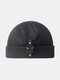Unisex Solid Knitted Metal Buckle Decoration Fashion Warmth Elastic Brimless Beanie Landlord Cap Skull Cap - Black