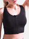 Zip Front Sports Bra Wireless Shockproof Full Coverage For Yoga Gym - Black