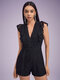 Lace Solid Ruffle Sleeve V-neck Romper For Women - Black