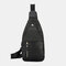 Men Genuine Leather Retro Large Capacity  Crossbody Bag Chest Bag Sling Bag - Black