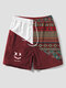 Mens Ethnic Geometric Funny Face Pattern Patchwork Corduroy Shorts - Red