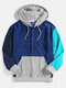 Mens Multi-Color Block Patchwork Button Corduroy Hoodies With Front Pocket - Gray