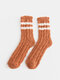 5 Pairs Women Coral Fleece Jacquard Two Stripes Thickened Warmth Socks - Orange