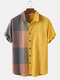 Men 100% Cotton Plaid Patchwork Casual Designer Shirt - Yellow