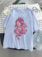 Pink Dragon Graphic Short Sleeve Crew Neck Oversized T-shirt - Blue