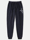 Mens Character Letter Print Casual Drawstring Sweatpants With Pocket - Navy