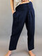 Solid Color Button Pockets Casual Pants for Women - Navy