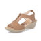 Large Size Front Zipper Peep Toe Casual Wedges Sandals - Camel