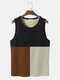 Mens Sleeveless Contrast Color Knitted Patchwork Street Tank Top - Black