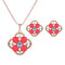 Sweet Jewelry Set Flower Rhinestone Necklace Earrings Set - Red