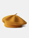 Women Acrylic Knitted Solid Color Vintage Warmth Painter Hat Beret - Yellow