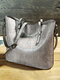 Women Vintage Weekender Bag Soft Leather Campus Bag Oversized Shoulder Bag Handbag Tote - Gray