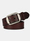 Men Cowhide Solid Color Alloy Pin Buckle Casual Business Belt - Coffee