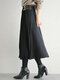Solid Pleated Stitch Elegant Midi Skirt For Women - Black